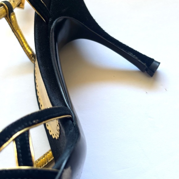Prada Sling Back Holiday Heels Black Suede with Gold Leather accent Size 38 - Picture 6 of 8